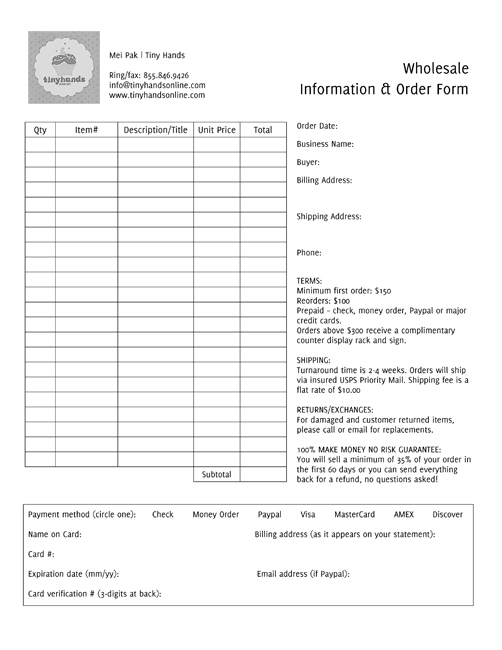 Wholesale order form sample