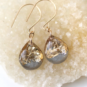 Sara Broski - Tiny Galaxies: Grey & Gold Leaf Teardrop Earrings