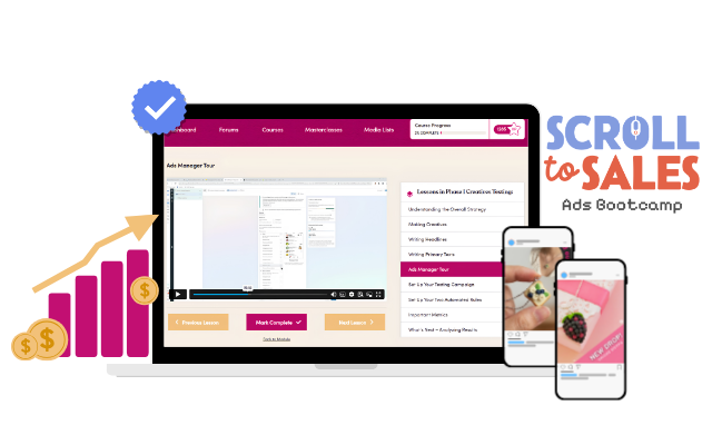 Scroll to Sales Ads Bootcamp course dashboard on laptop and phone