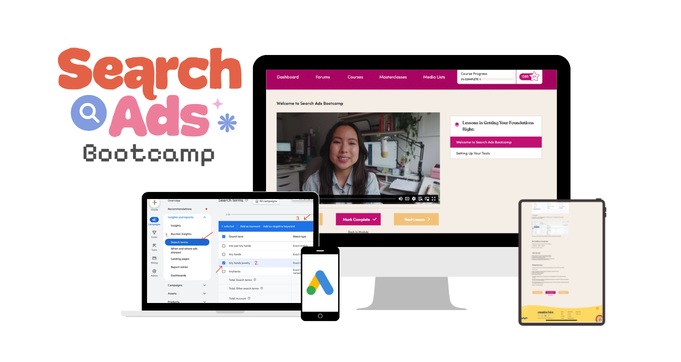 Search Ads Bootcamp shown across laptop, desktop, phone and tablet