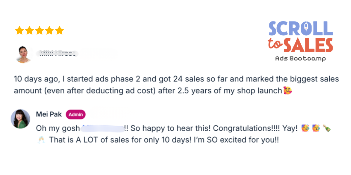Student review: 24 sales in 10 days after starting ads phase 2
